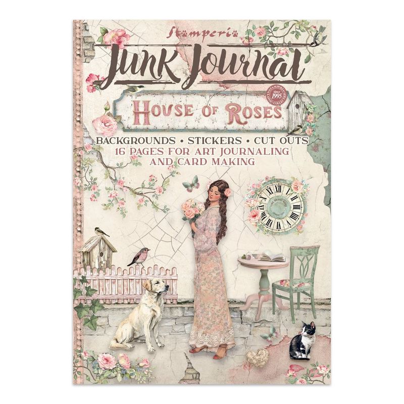 Stamperia – House of Roses Junk Journal Kit – Stickers, Backgrounds & Ephemera (SBJK19) (STR: 21 × 29,7 cm, 16 sider)
