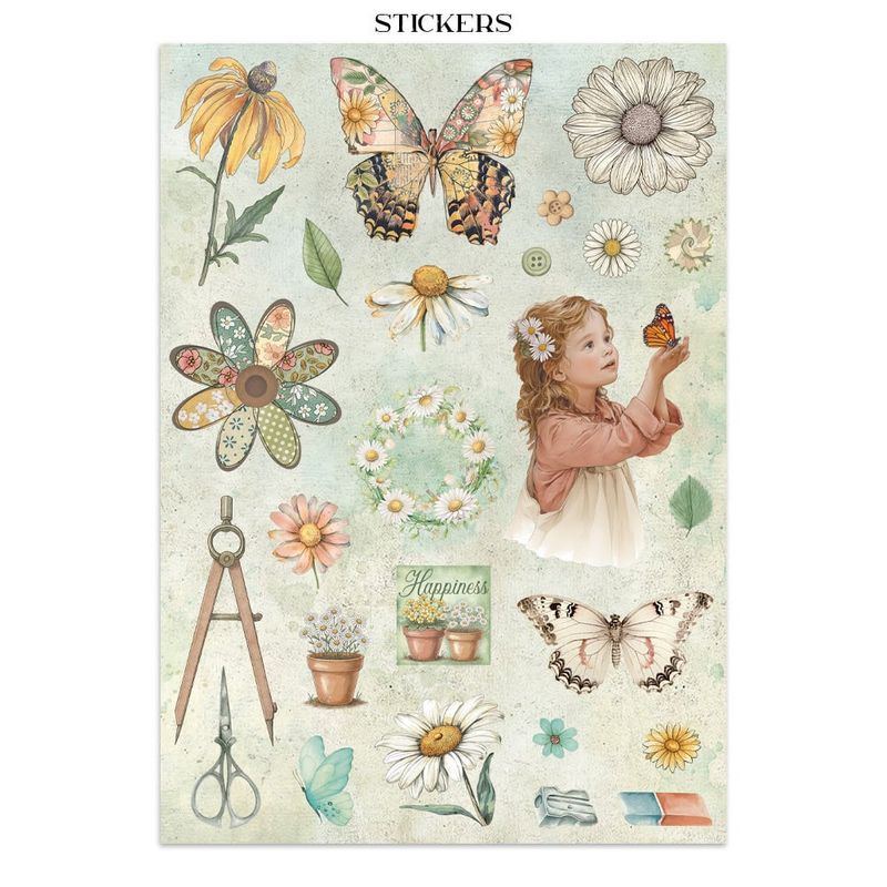 Stamperia – Daisy Art Junk Journal Stickers, Cut-Outs and Backgrounds