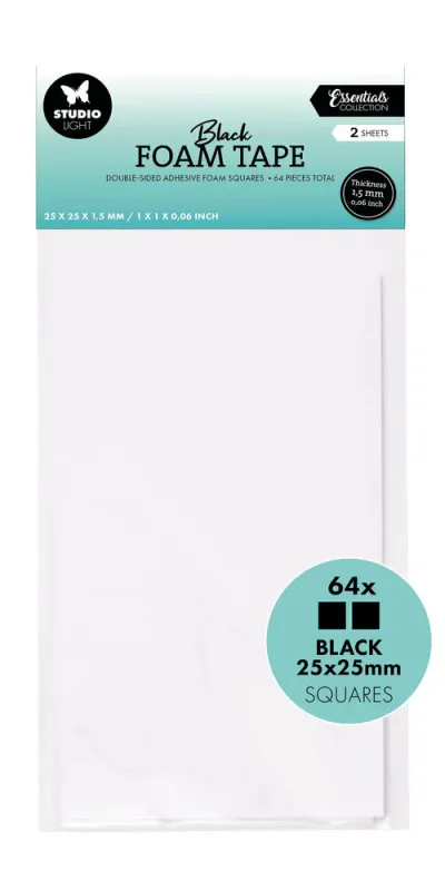 Studio Light – Foam Tape Doublesided Squares Black 25×25 mm (64 pcs)