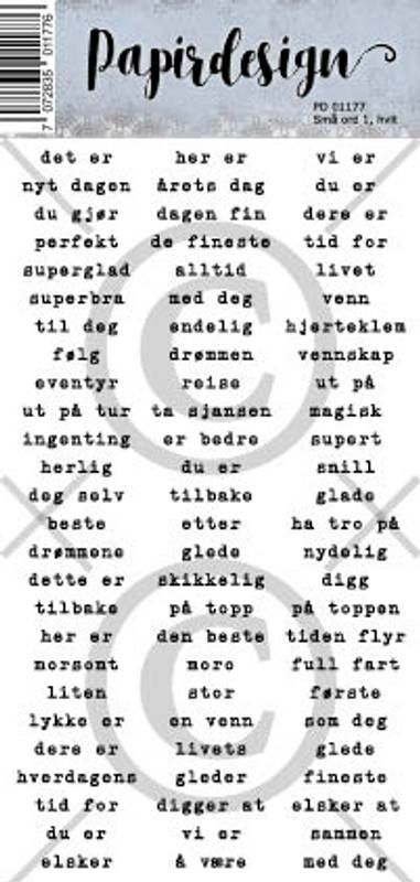 Papirdesign – Små ord 1 Hvit. Klistremerker