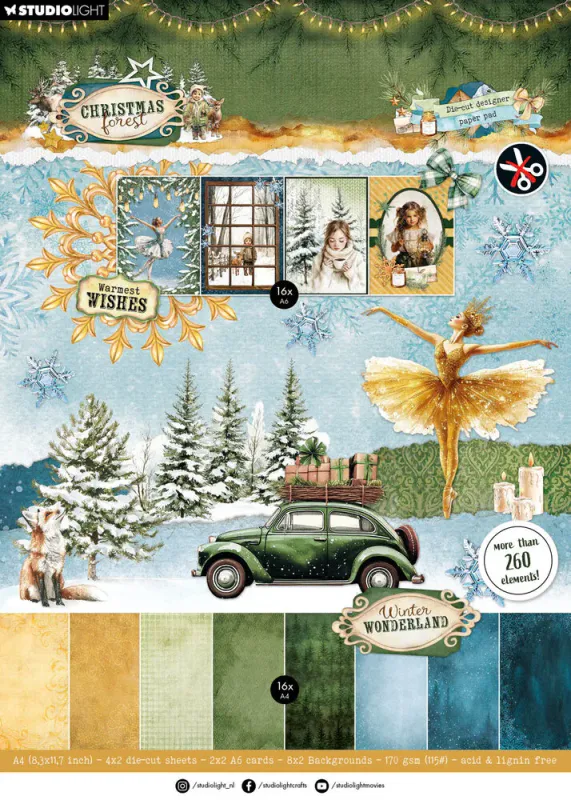 Studio Light – Christmas Forest A4 Die-Cut Designer Paper Pad (SL-CF-DCPP473)