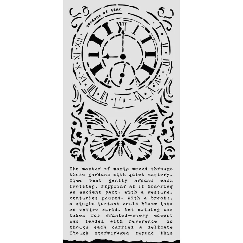 Stamperia Gardens of Time Thick Stencil – Clock & Butterfly 12x25 cm