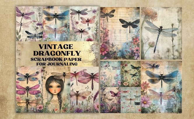 Hovedbilde Vintage Dragonfly Scrapbook Paper – Kate ...
