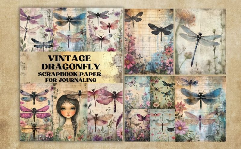 Vintage Dragonfly Scrapbook Paper – Kate Curry x Poortoast